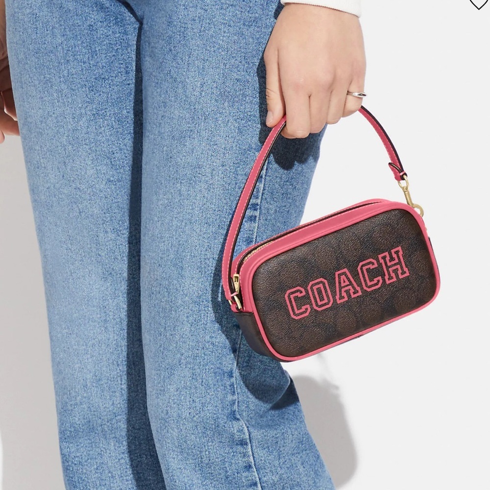 Coach Jamie Wristlet In Signature Canvas With Varsity Motif
IM/Brown/Watermelon